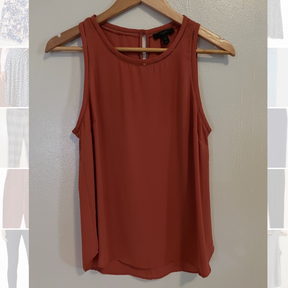 J. Crew Burnt Orange Top with Neck Detail, Size 6